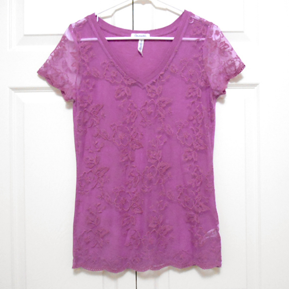 Aeropostale Sheer Lace Scallop Hem T-Shirt Top